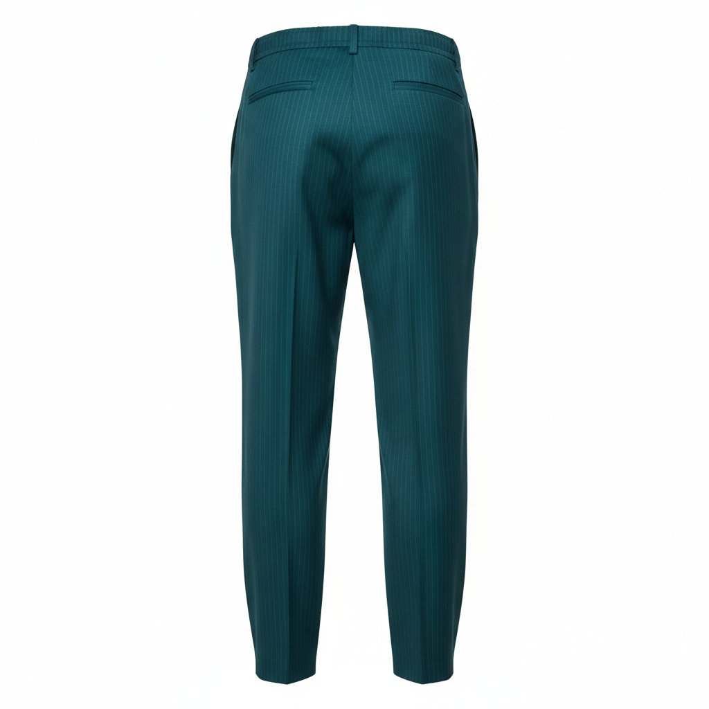 Pinstripe Relaxed Trousers in Forest Teal – Back View