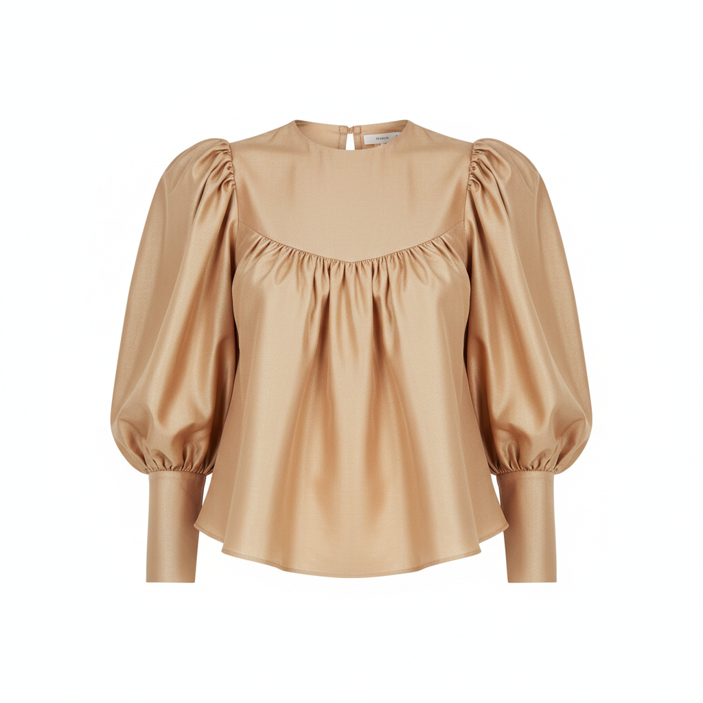 Puff Sleeve Blouse in Champagne Gold – Front View
