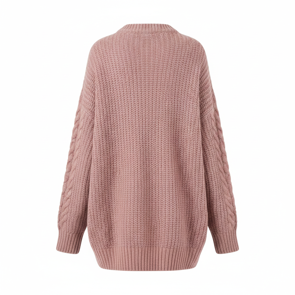Cozy Knit Sweater in Dusty Rose – Back View