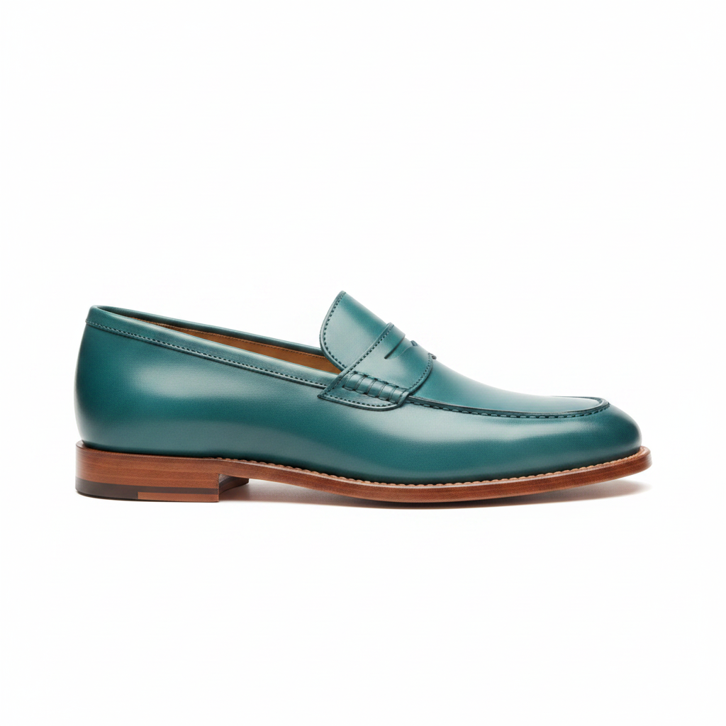 Classic Penny Loafers in Aqua Teal – Side view