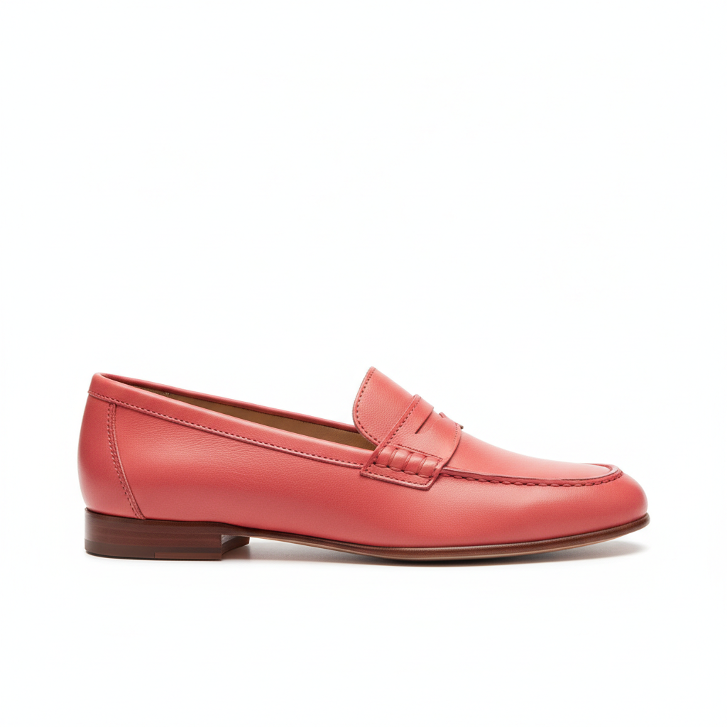 Chic Penny Loafers in Coral Pink – Side View