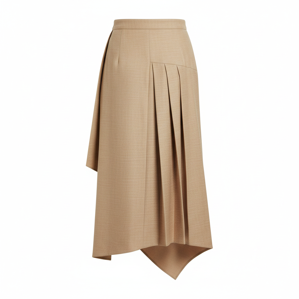 Asymmetric Wrap Midi Skirt in Stone Beige – Back View