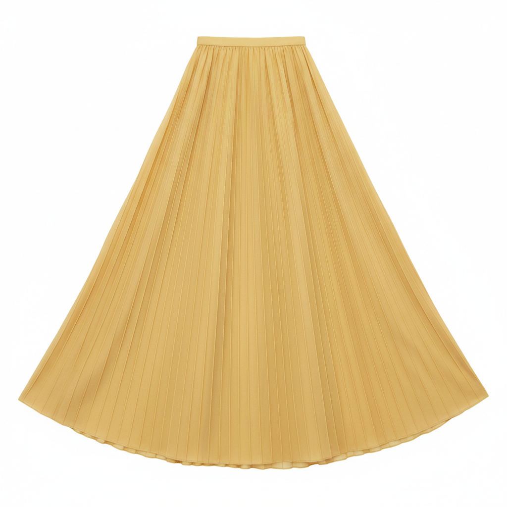 Pleated Long Skirt in Butter Yellow – Detail Close-Up