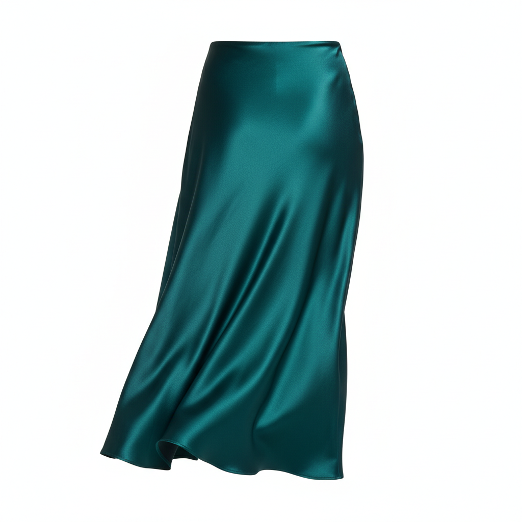 Satin Silk Midi Skirt in Emerald Teal – Back View