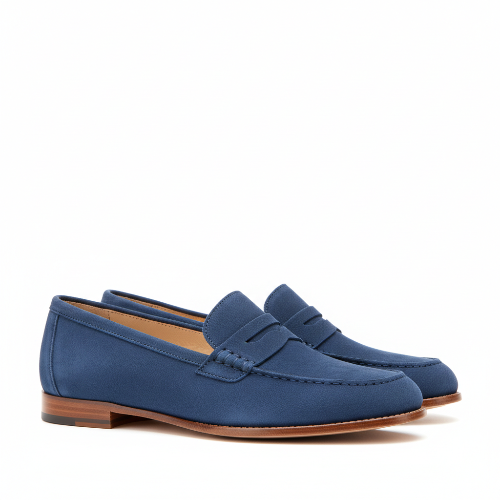 Chic Penny Loafers in Denim Blue – Side View