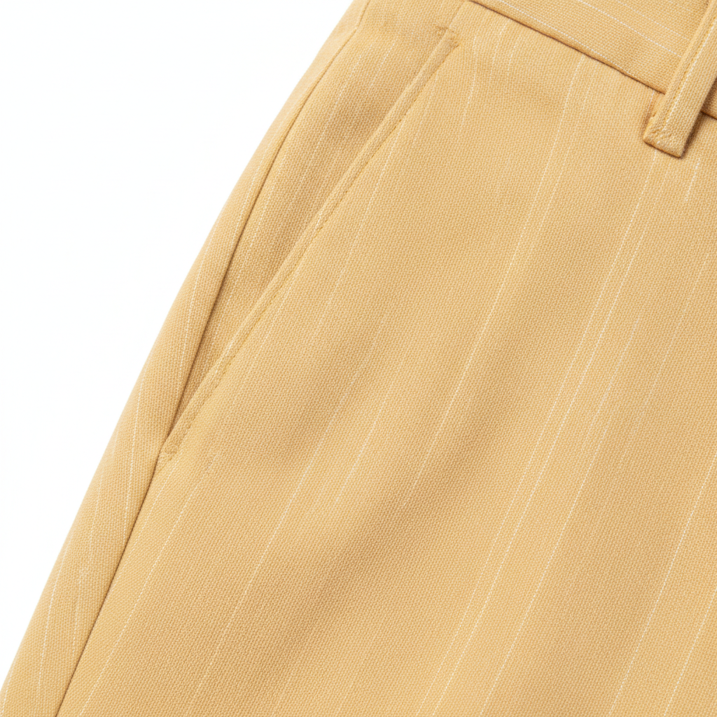 Pinstripe Relaxed Trousers in Butter Yellow – Fabric Detail