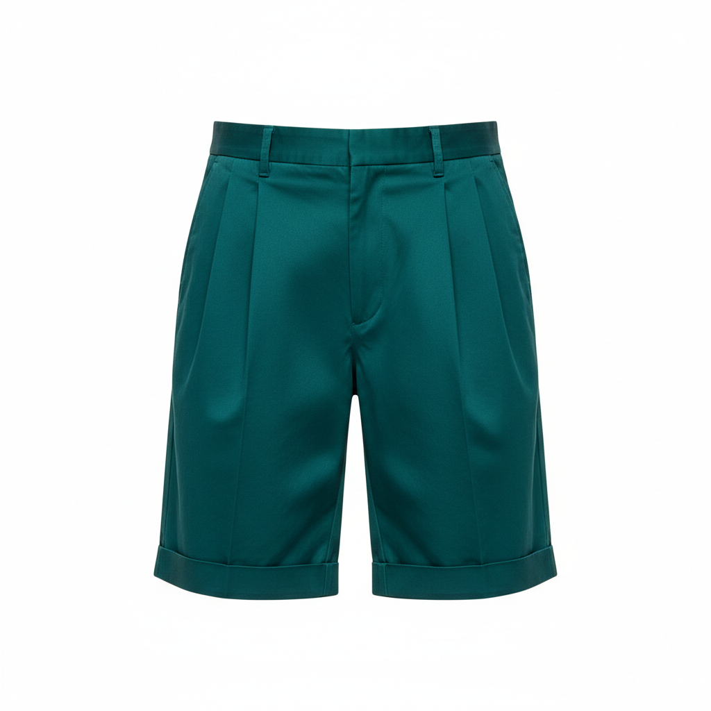 Casual Pleated Shorts in Emerald Teal – Hero