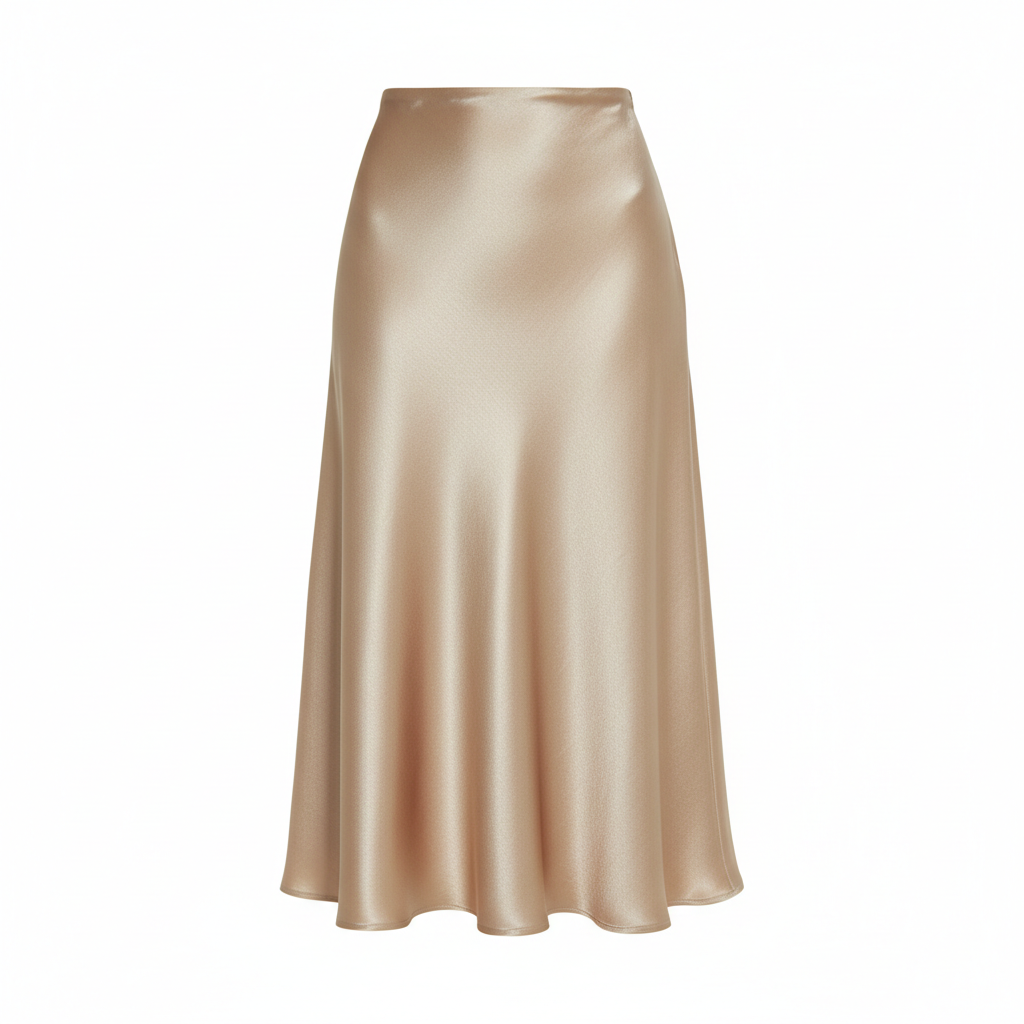 Satin Silk Midi Skirt in Champagne Gold – Detail Close-Up