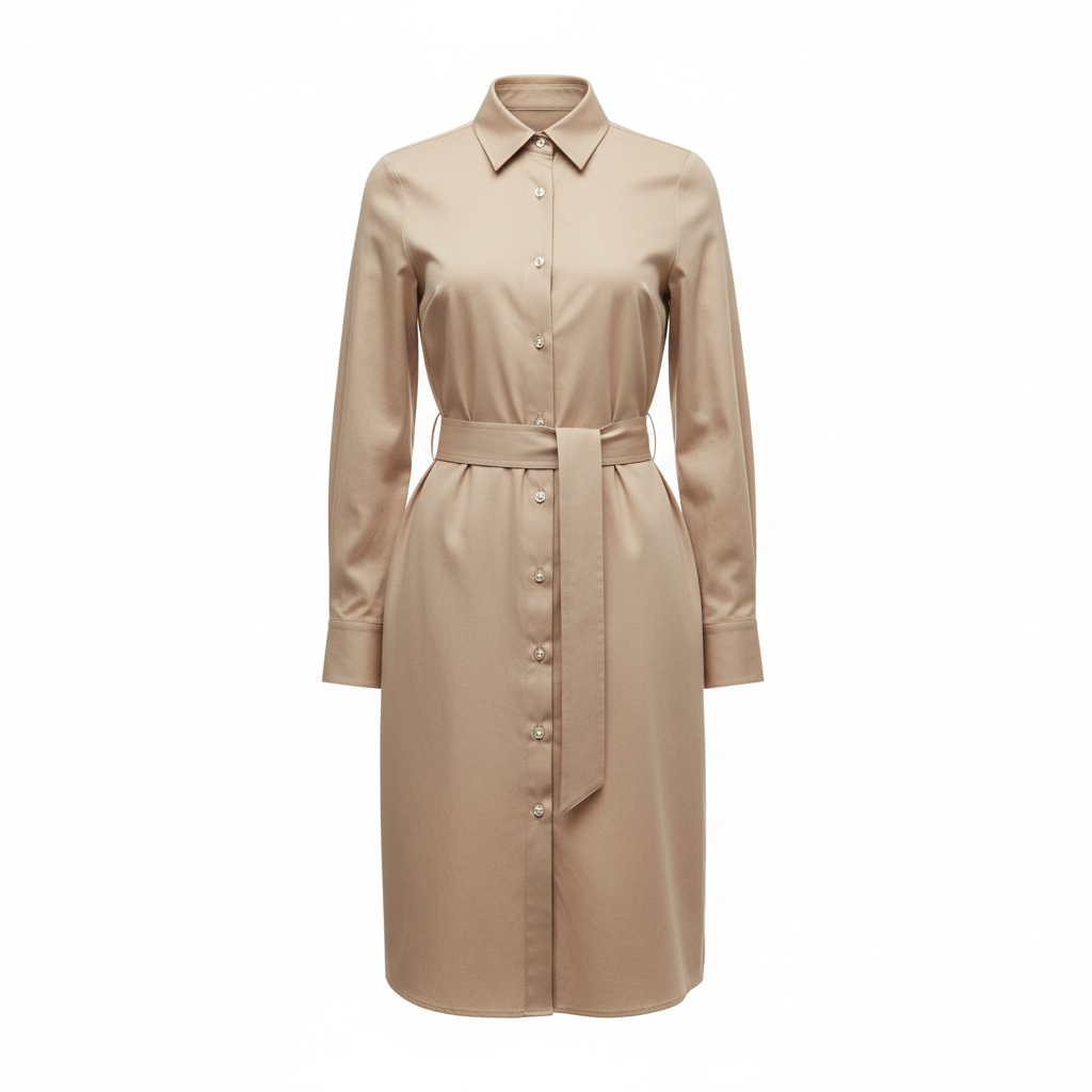 Shirt Belted Dress in Sand Beige – Hero