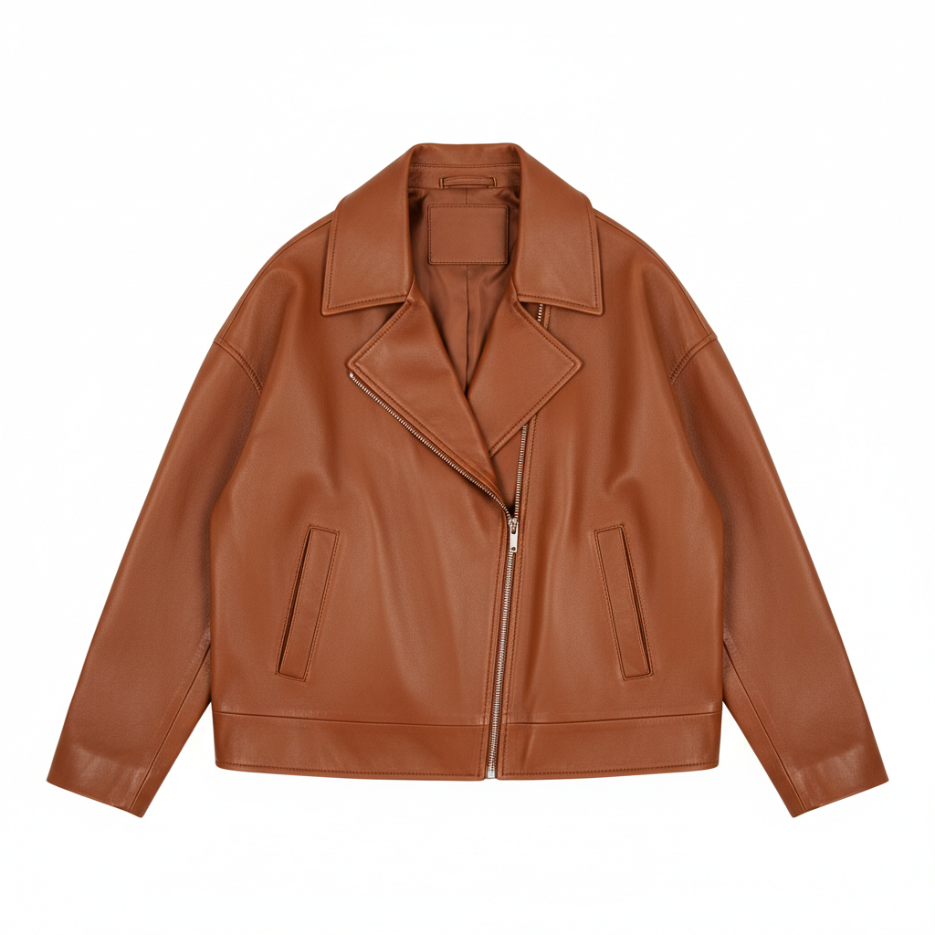Noir Leather Jacket Cinnamon Brown – Front View
