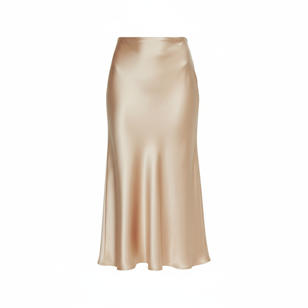 Satin Silk Midi Skirt in Champagne Gold – Front View