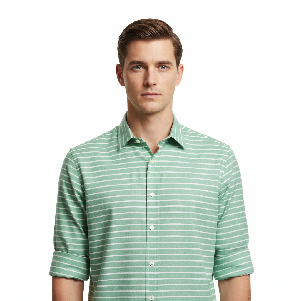 Striped Casual Shirt – Pistachio Green – Model
