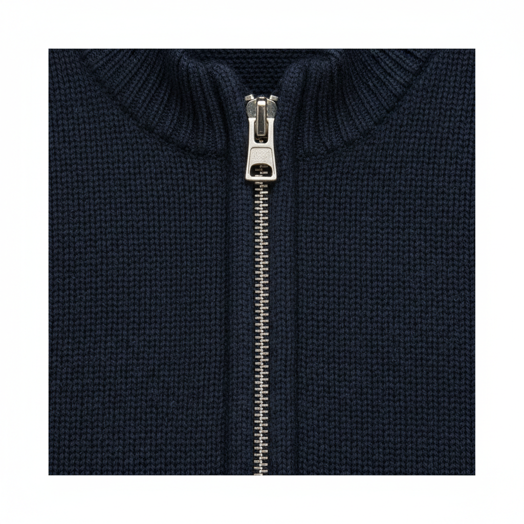 Classic Zip Pullover in Midnight Indigo – Knit Texture Close-Up