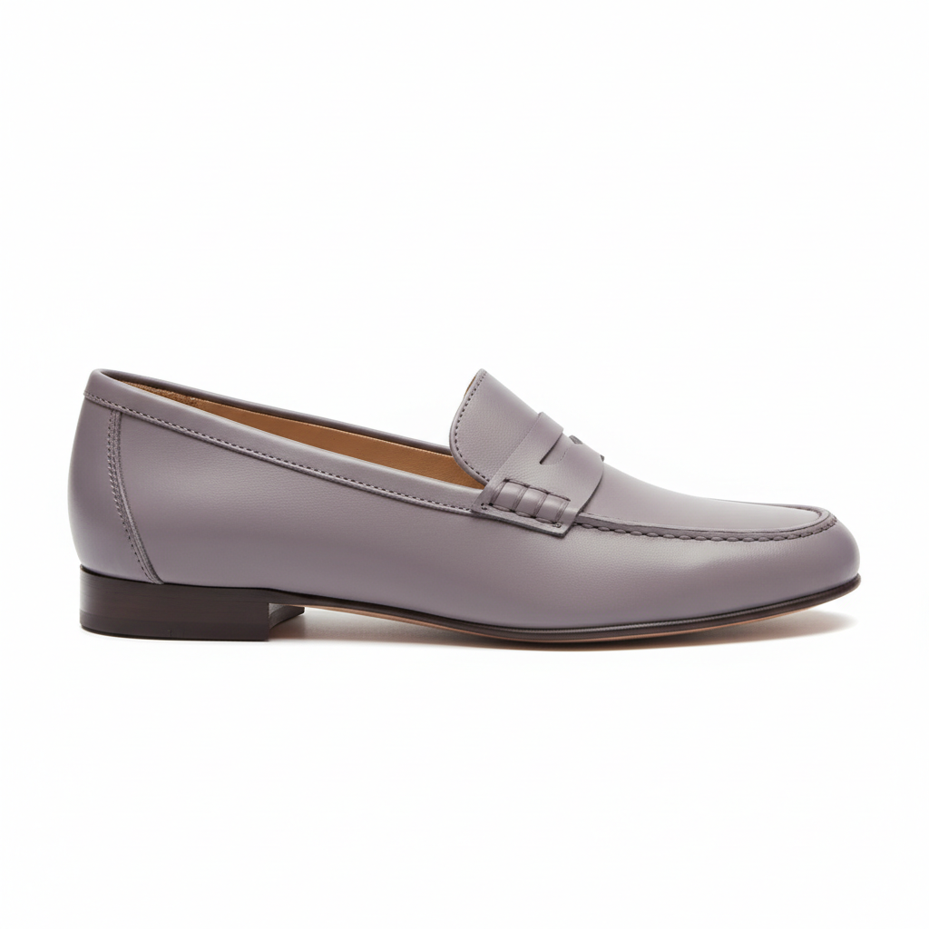 Chic Penny Loafers in Lavender Grey – Side View