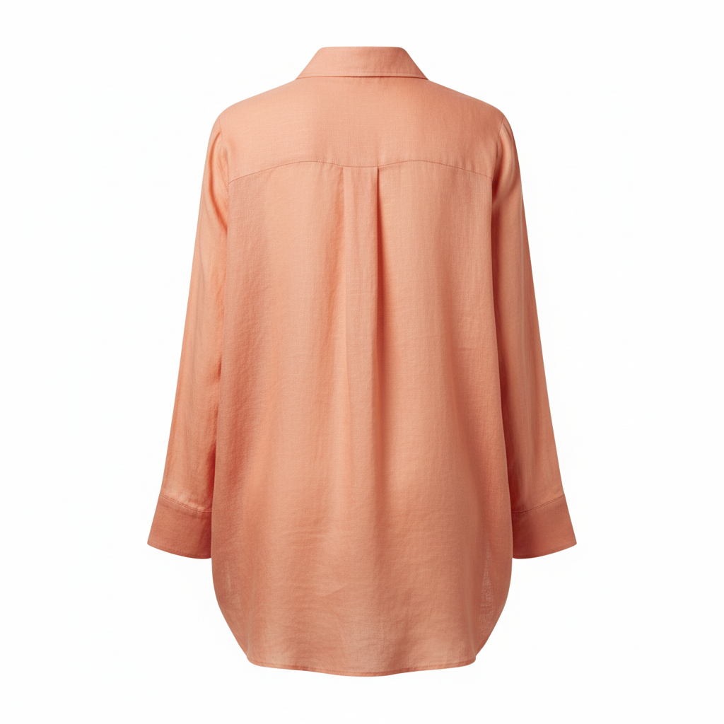 Relaxed Linen Shirt in Coral Peach – Back View