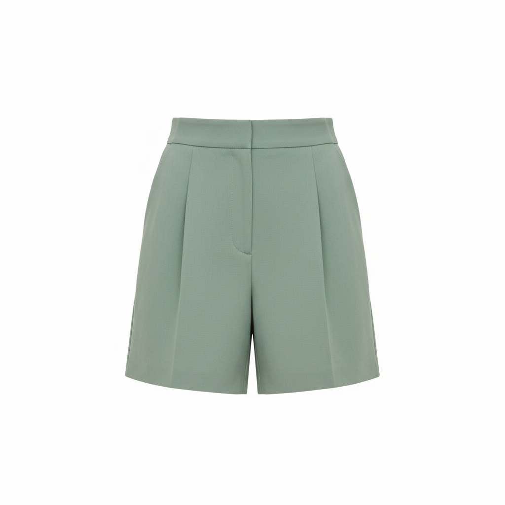 High-Waist Tailored Shorts in Sage Green – Hero