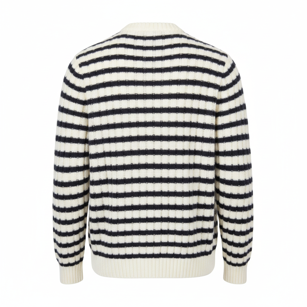 Striped Knit Sweater in Cream & Navy – Back View
