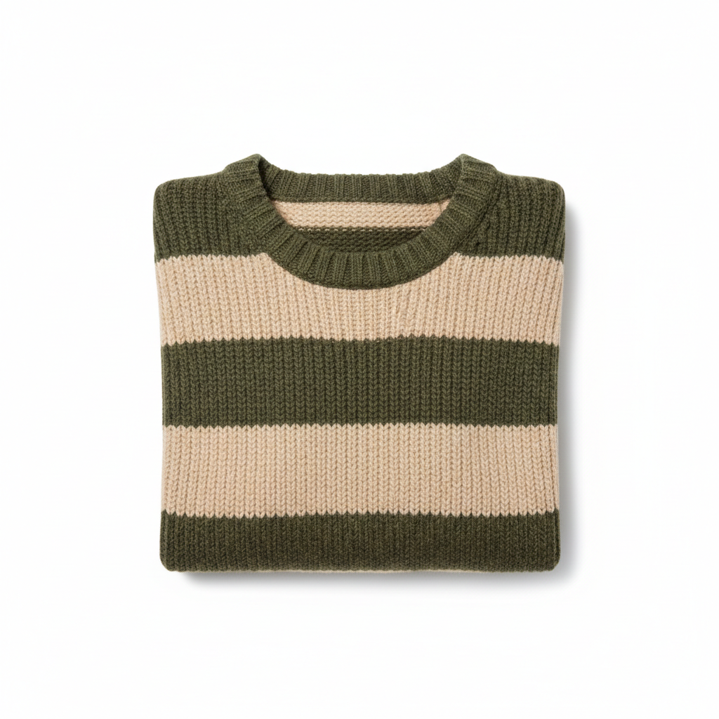 Striped Knit Sweater in Olive & Beige – Hero