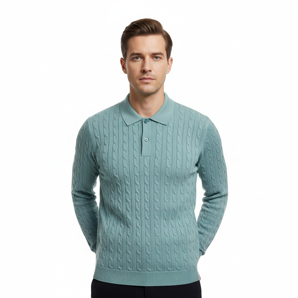 Polo Knit Shirt – Aqua Mist – Model