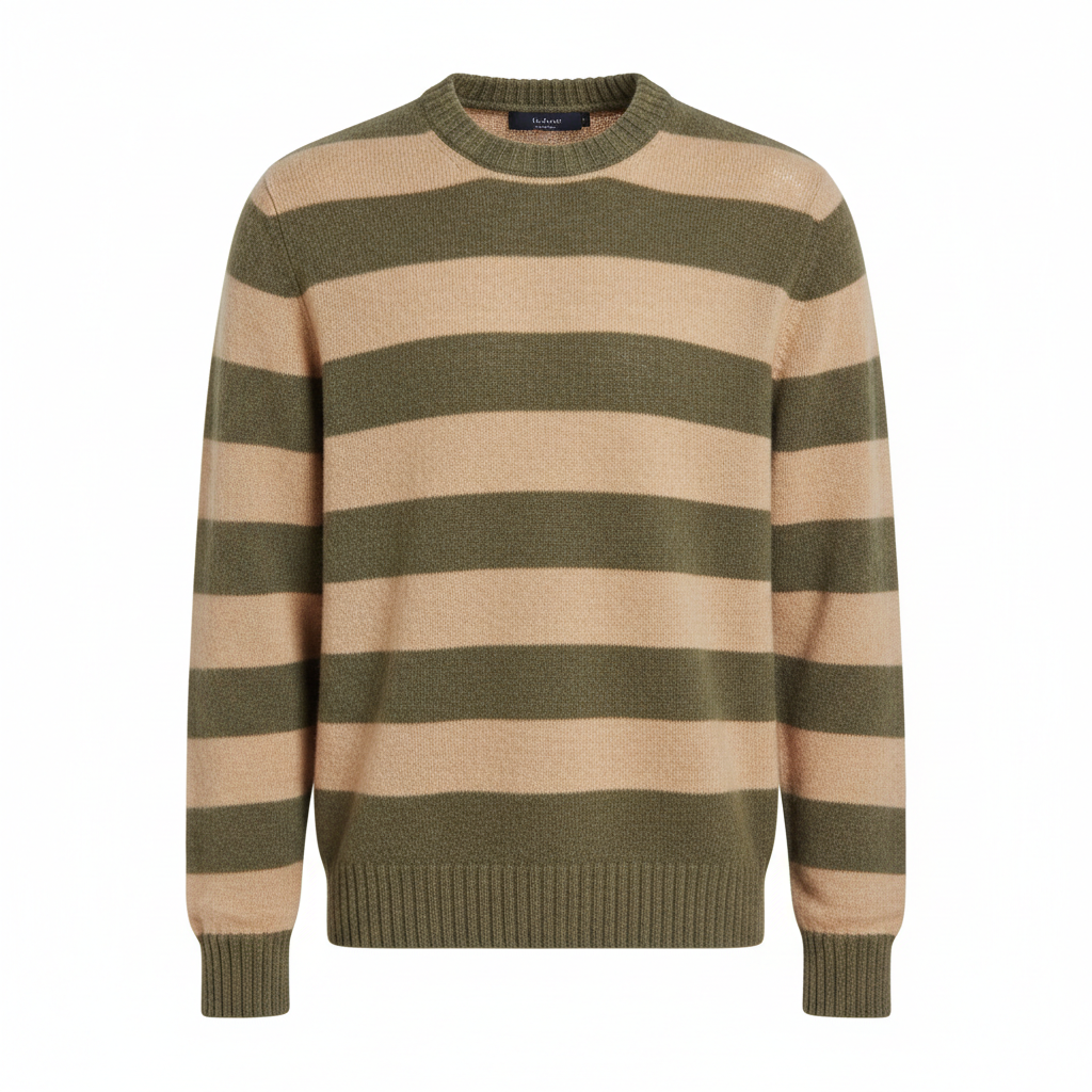 Striped Knit Sweater in Olive & Beige – Front View