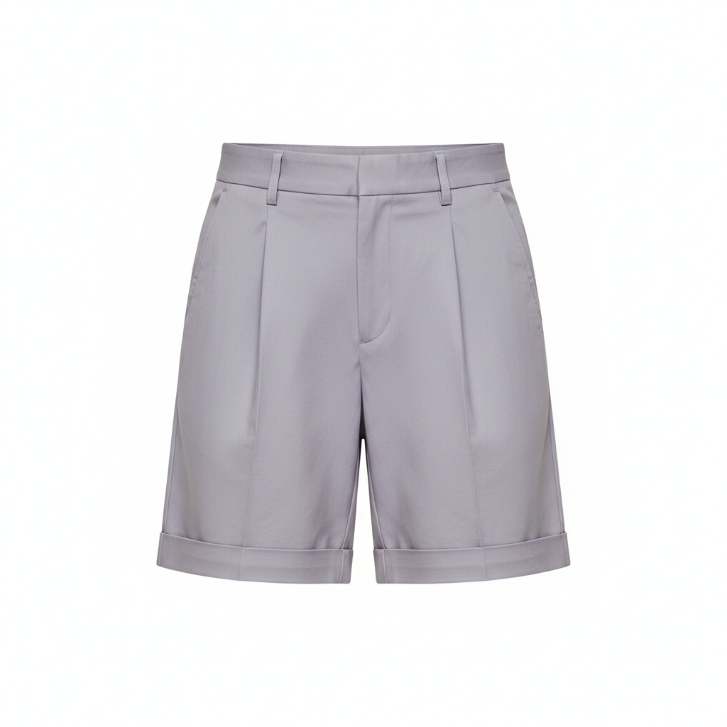 Casual Pleated Shorts in Lavender Grey – Front View