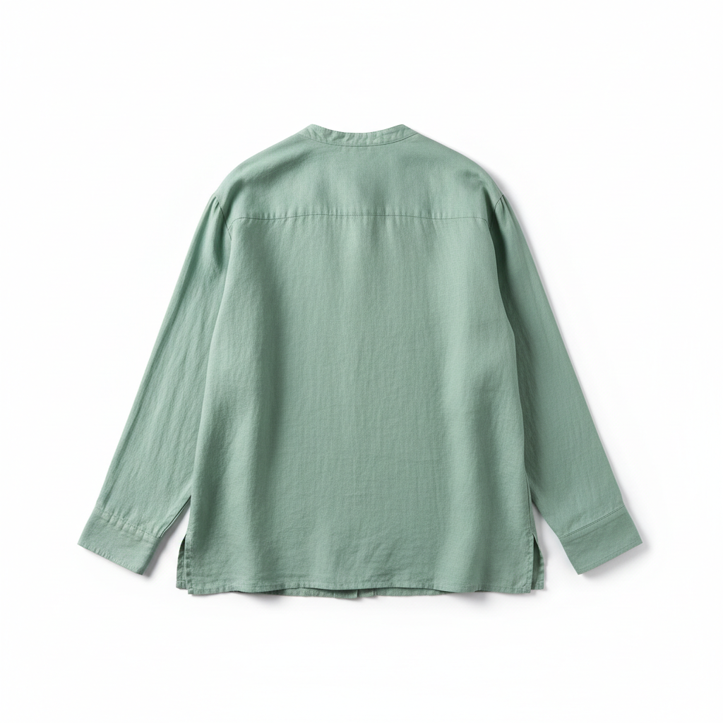 Relaxed Linen Shirt in Pistachio Green – Back View