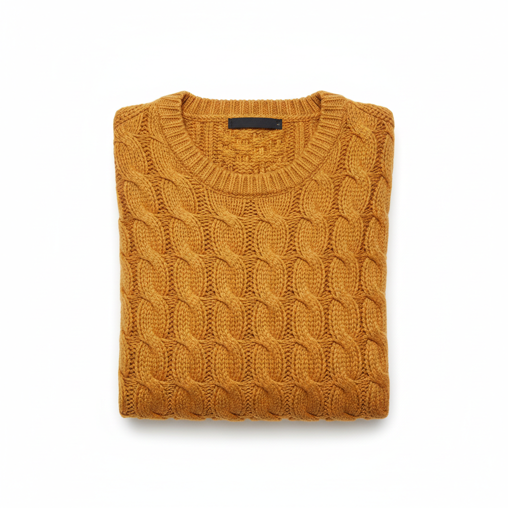 Cable Knit Sweater in Amber Gold – Front View
