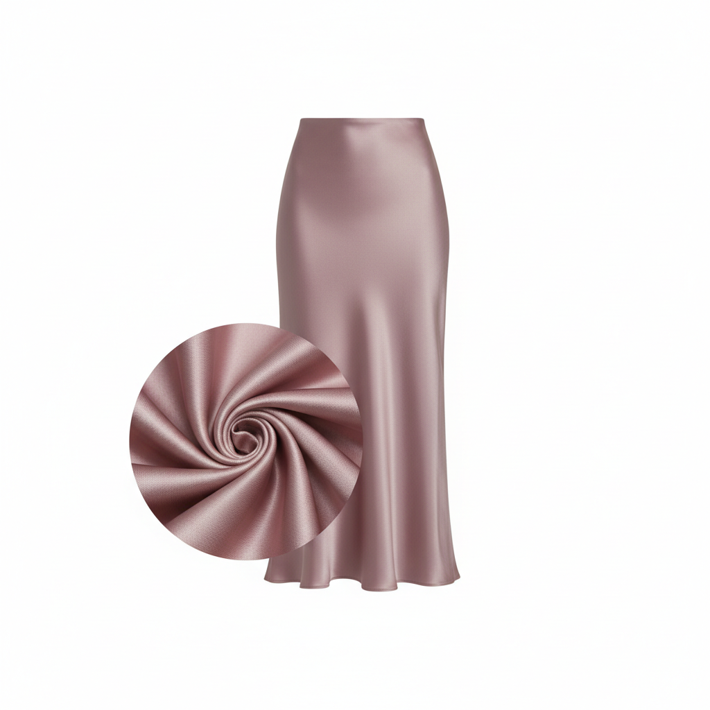 Satin Silk Midi Skirt in Dusty Rose – Detail Close-Up