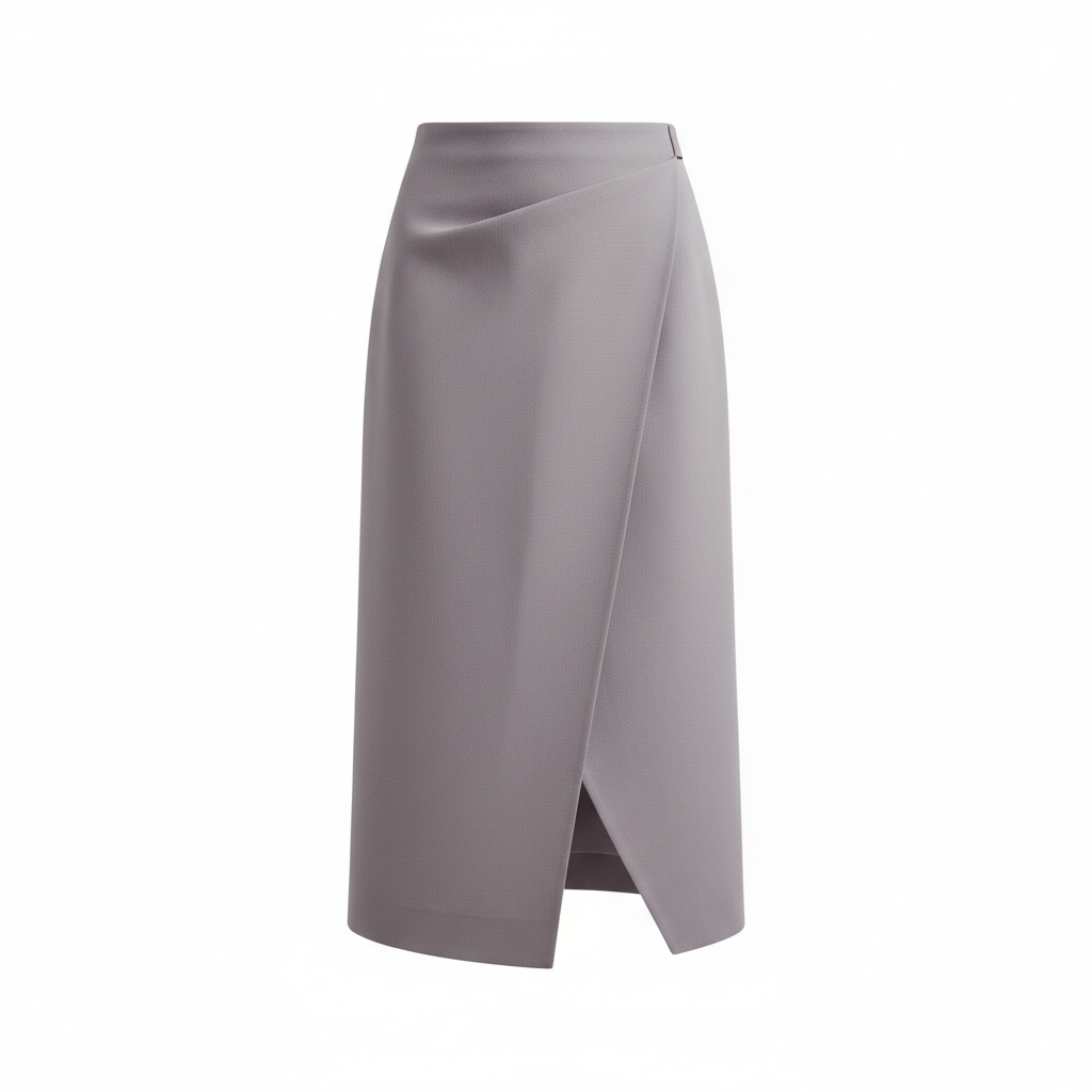Asymmetric Wrap Midi Skirt in Lavender Grey – Detail Close-Up