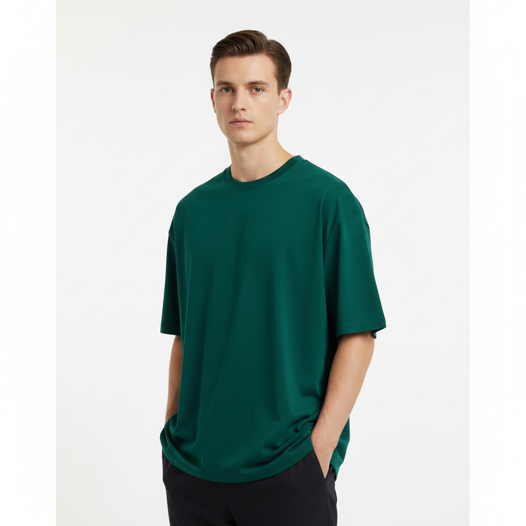 Relaxed Oversized T-Shirt – Forest Emerald – Model