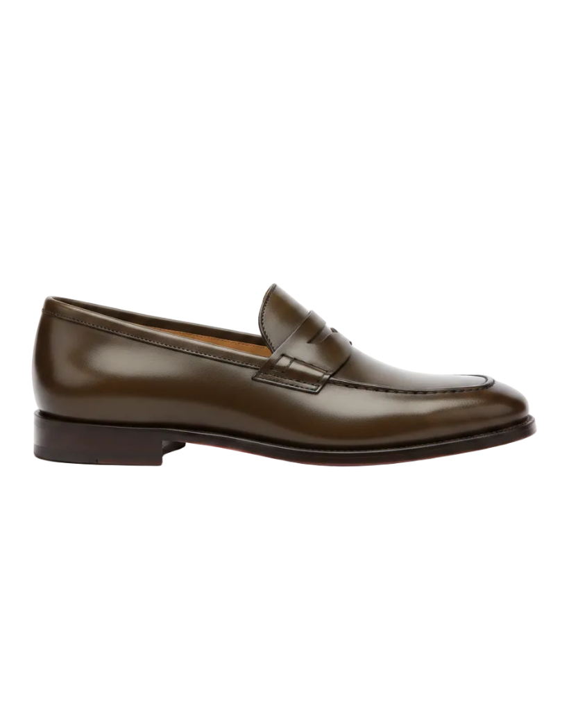 Classic Penny Loafers in Olive Brown – Side view