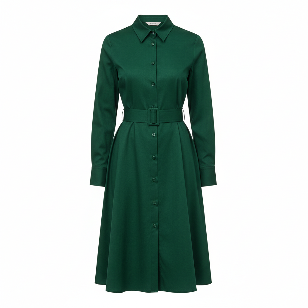 Shirt Belted Dress in Forest Green – Hero