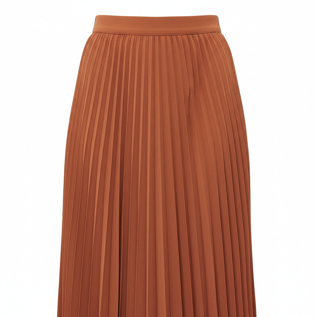 Pleated Long Skirt in Terracotta Rust – Detail Close-Up
