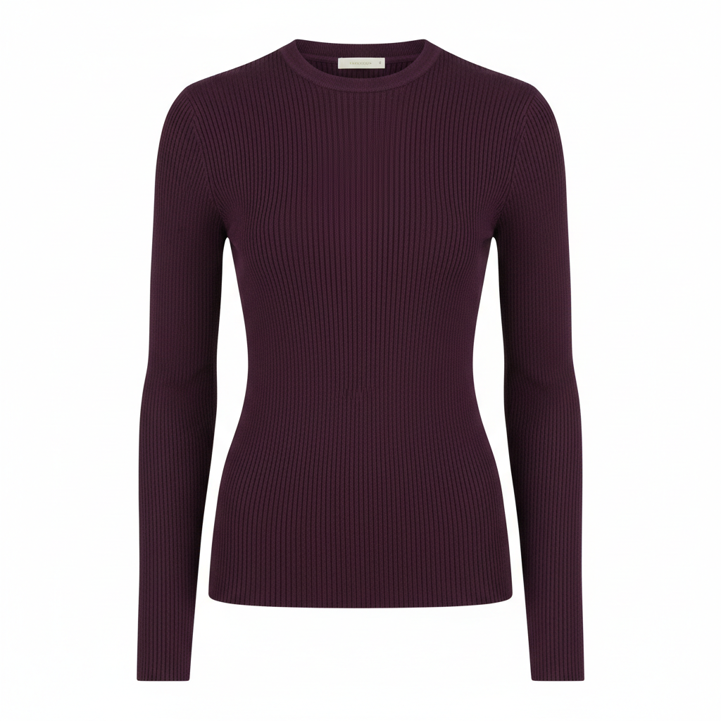 Ribbed Knit Top in Deep Plum – Front View