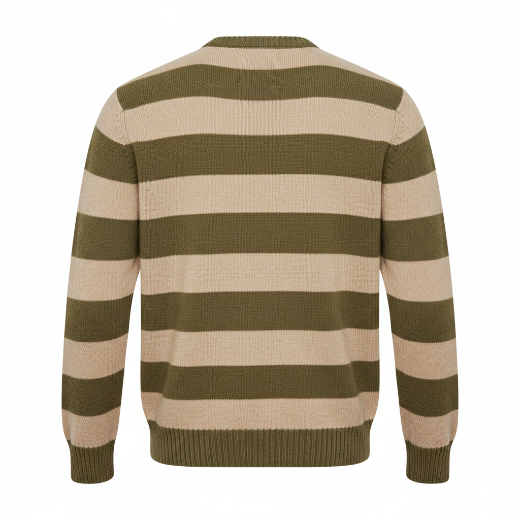 Striped Knit Sweater in Olive & Beige – Back View