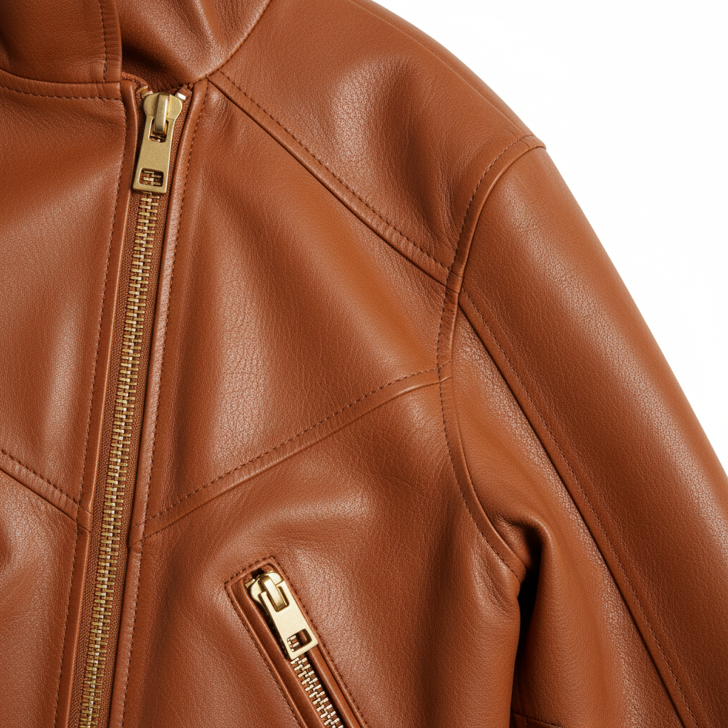 Noir Leather Jacket Cinnamon Brown – Leather Detail
