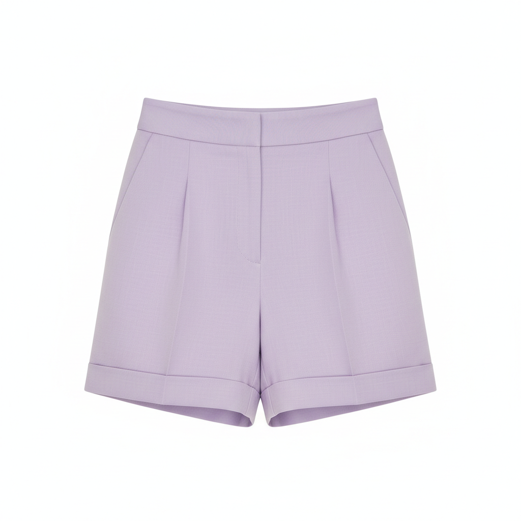High-Waist Tailored Shorts in Soft Lilac – Front View