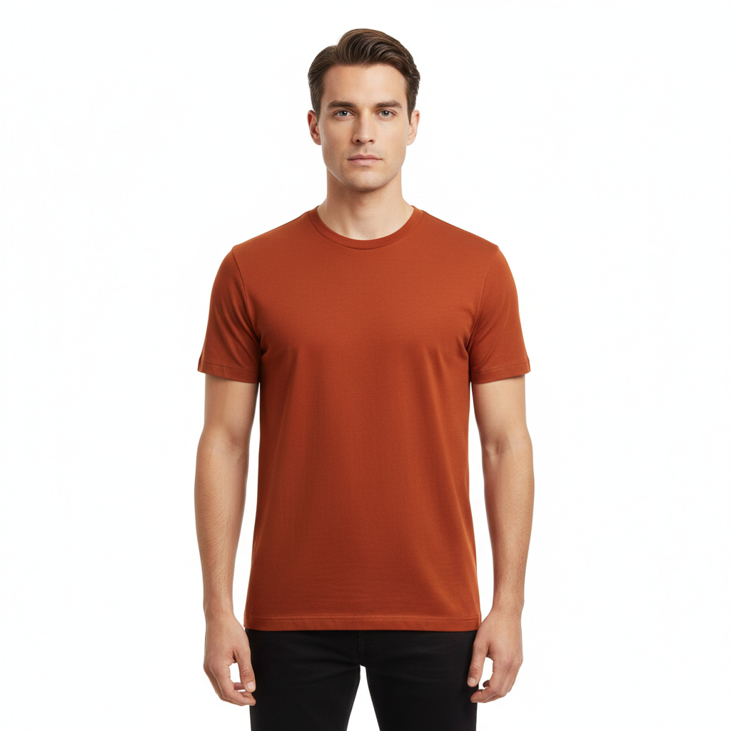 Classic Crew Neck T-Shirt – Burnt Orange – Model