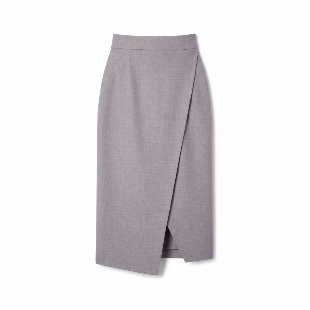 Asymmetric Wrap Midi Skirt in Lavender Grey – Front View