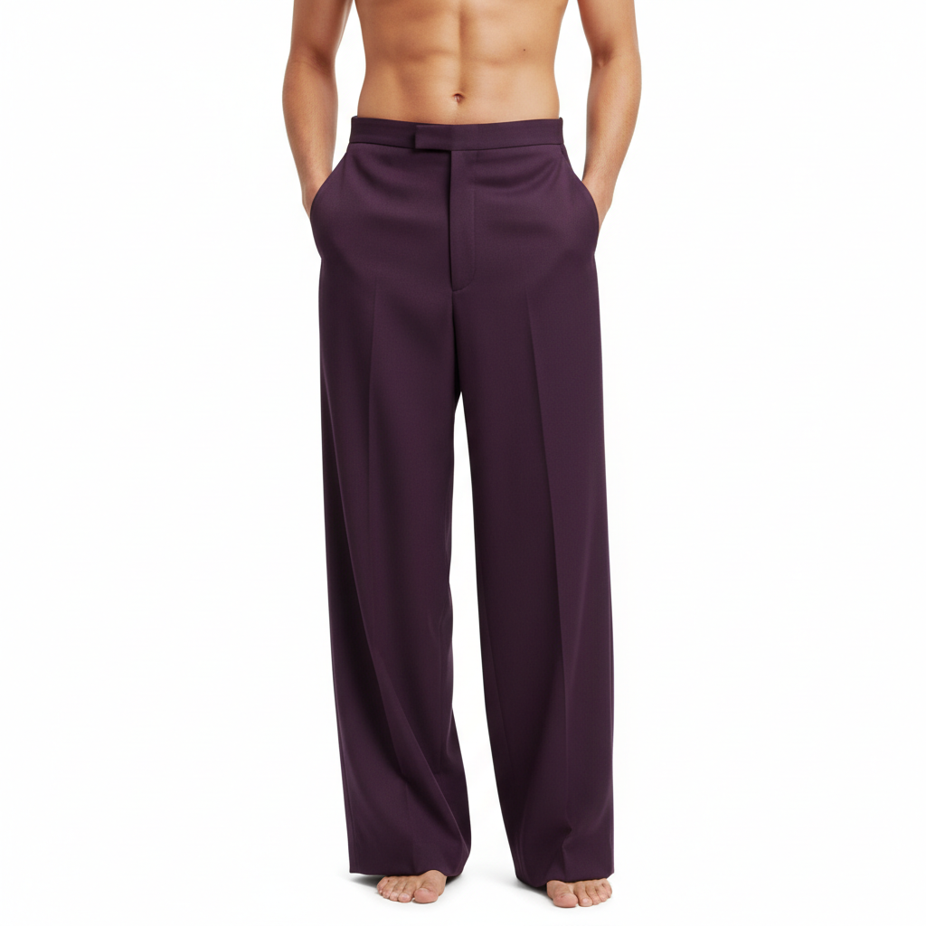 Minimal Wide Pants in Midnight Plum – Model Shot
