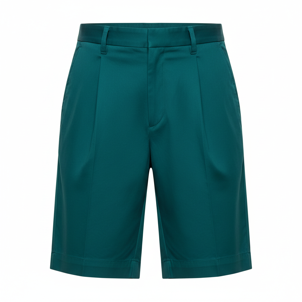 Casual Pleated Shorts in Emerald Teal – Front View