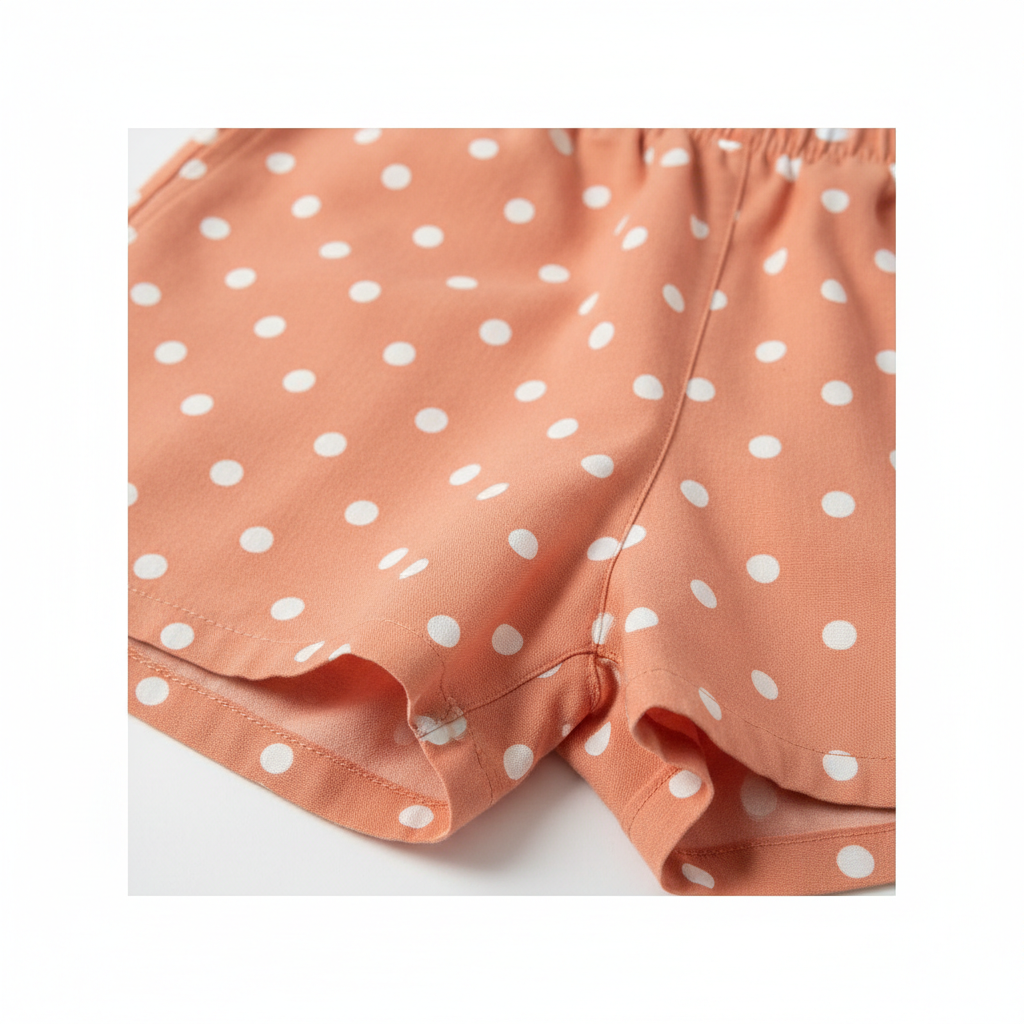 Polka Dot Casual Shorts in Coral Peach – Detail Close-Up