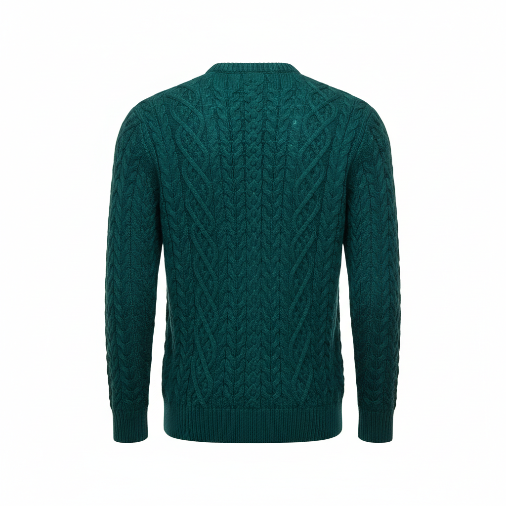 Cable Knit Sweater in Emerald Teal – Back View