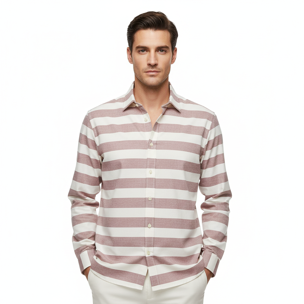 Striped Casual Shirt – Rose Mauve – Model
