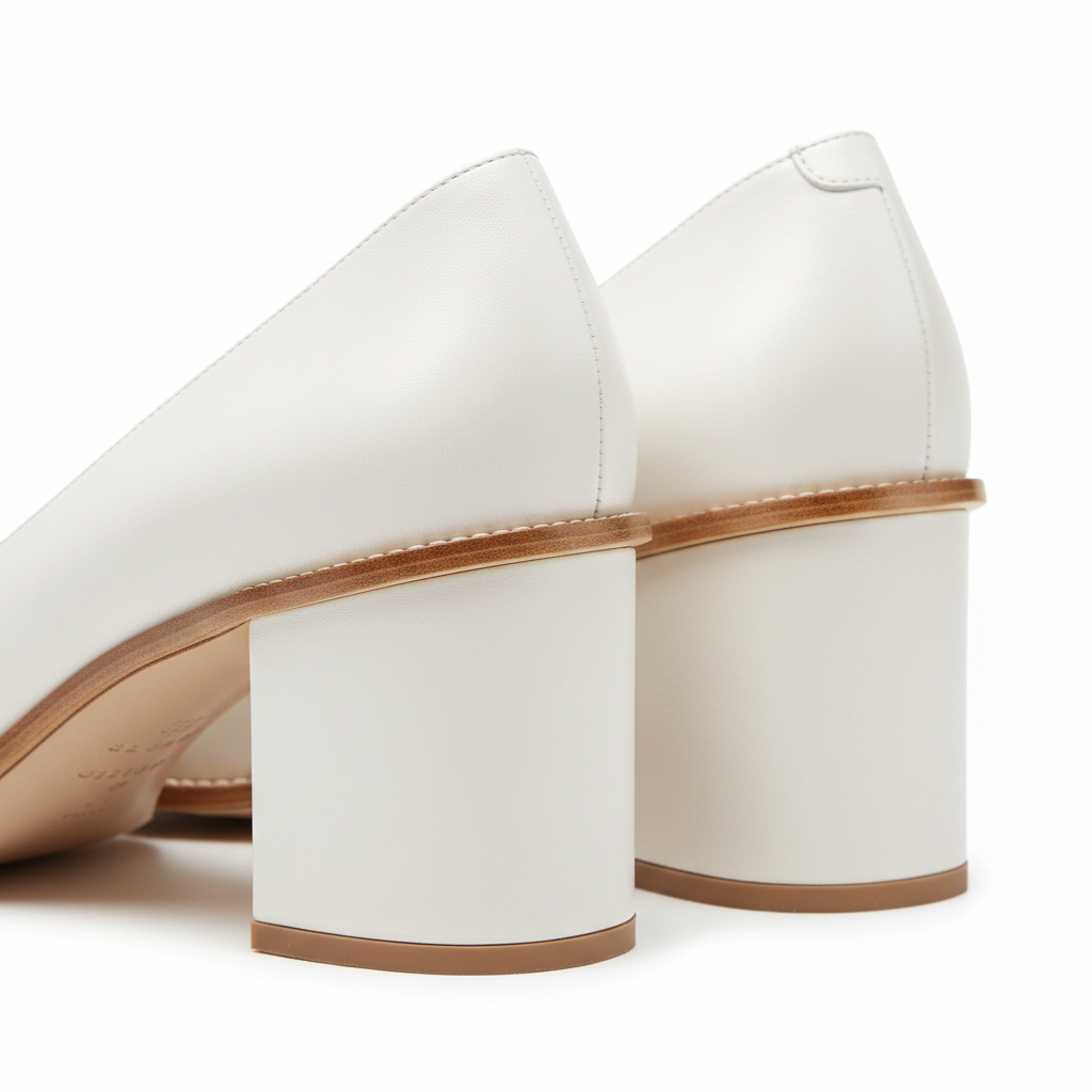 Elegant Block Heels in Pearl White – Heel Detail