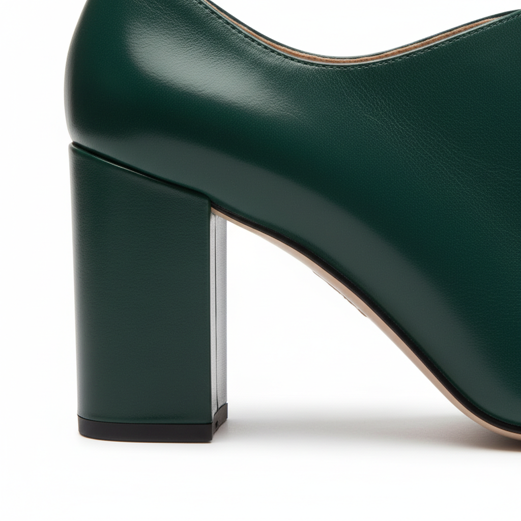 Elegant Block Heels in Forest Emerald – Heel Detail