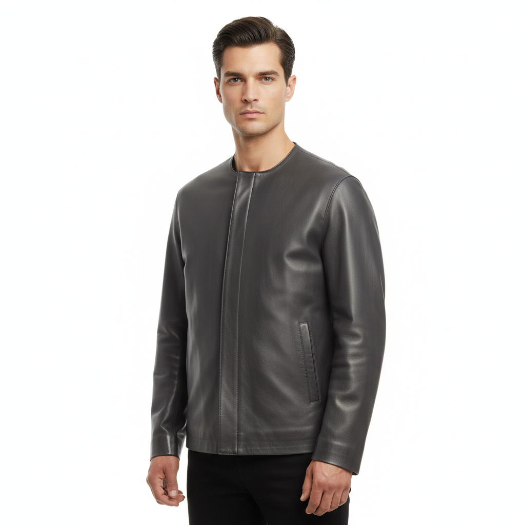 Noir Leather Jacket – Onyx Grey – Model