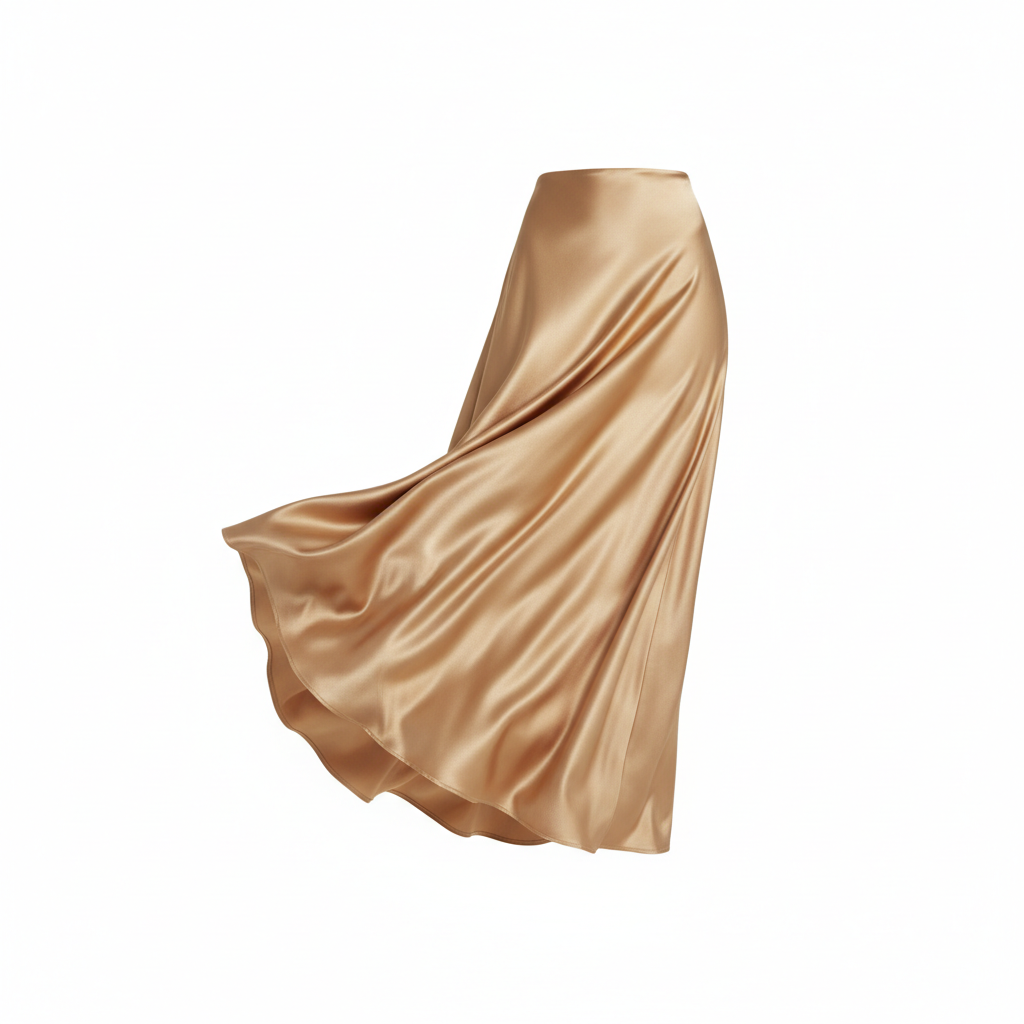 Satin Silk Midi Skirt in Champagne Gold – Hero