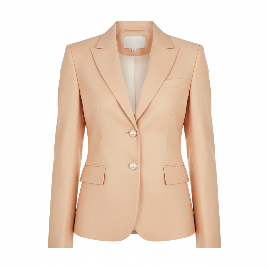 Classy Button Blazer Champagne Peach – Front View