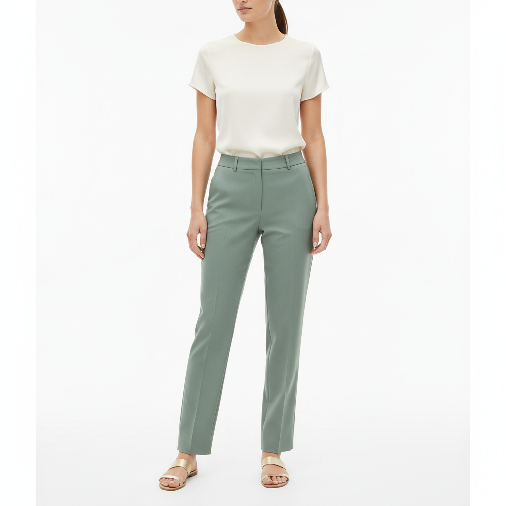 Tailored Casual Trousers – Sage Green – Model